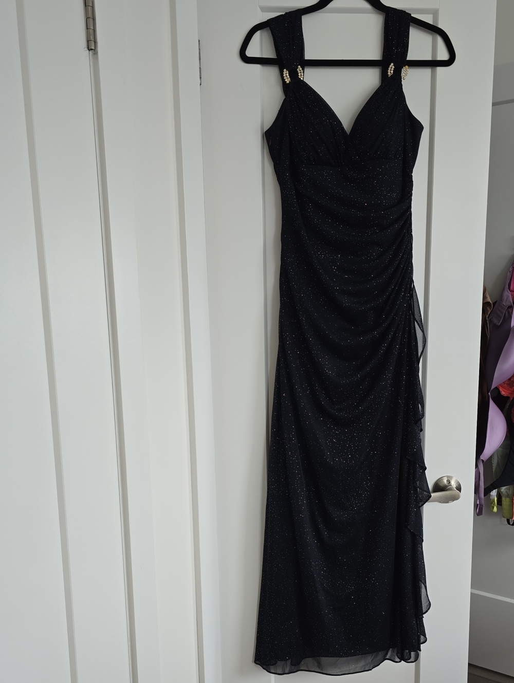 Navy Gold Sparkle Evening Gown